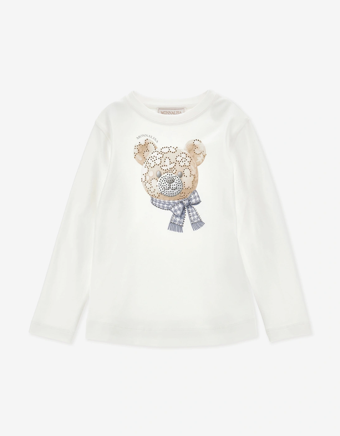 Monnalisa Girls Flower Bear Long Sleeve T-Shirt in Ivory