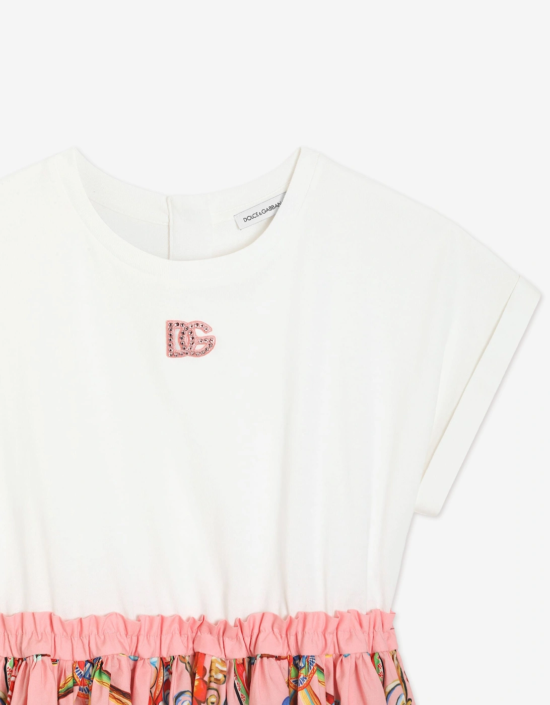 Dolce & Gabbana Girls Carretto Print Logo Dress in Pink