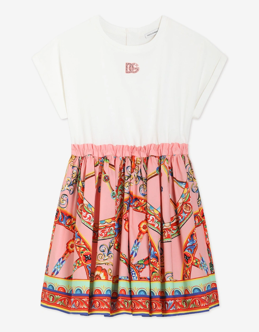 Dolce & Gabbana Girls Carretto Print Logo Dress in Pink