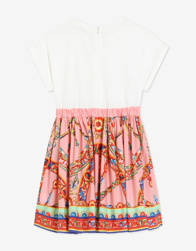 Dolce & Gabbana Girls Carretto Print Logo Dress in Pink