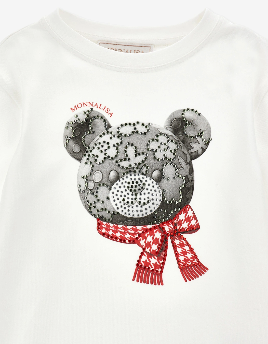 Monnalisa Girls Flower Bear Long Sleeve T-Shirt in Ivory