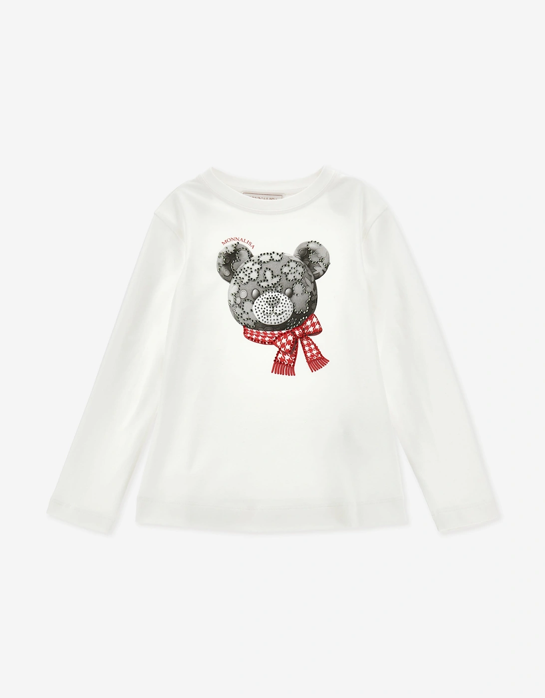 MONNALISA Girl's Monnalisa Girls Flower Bear Long Sleeve T-Shirt in Ivory - Cream