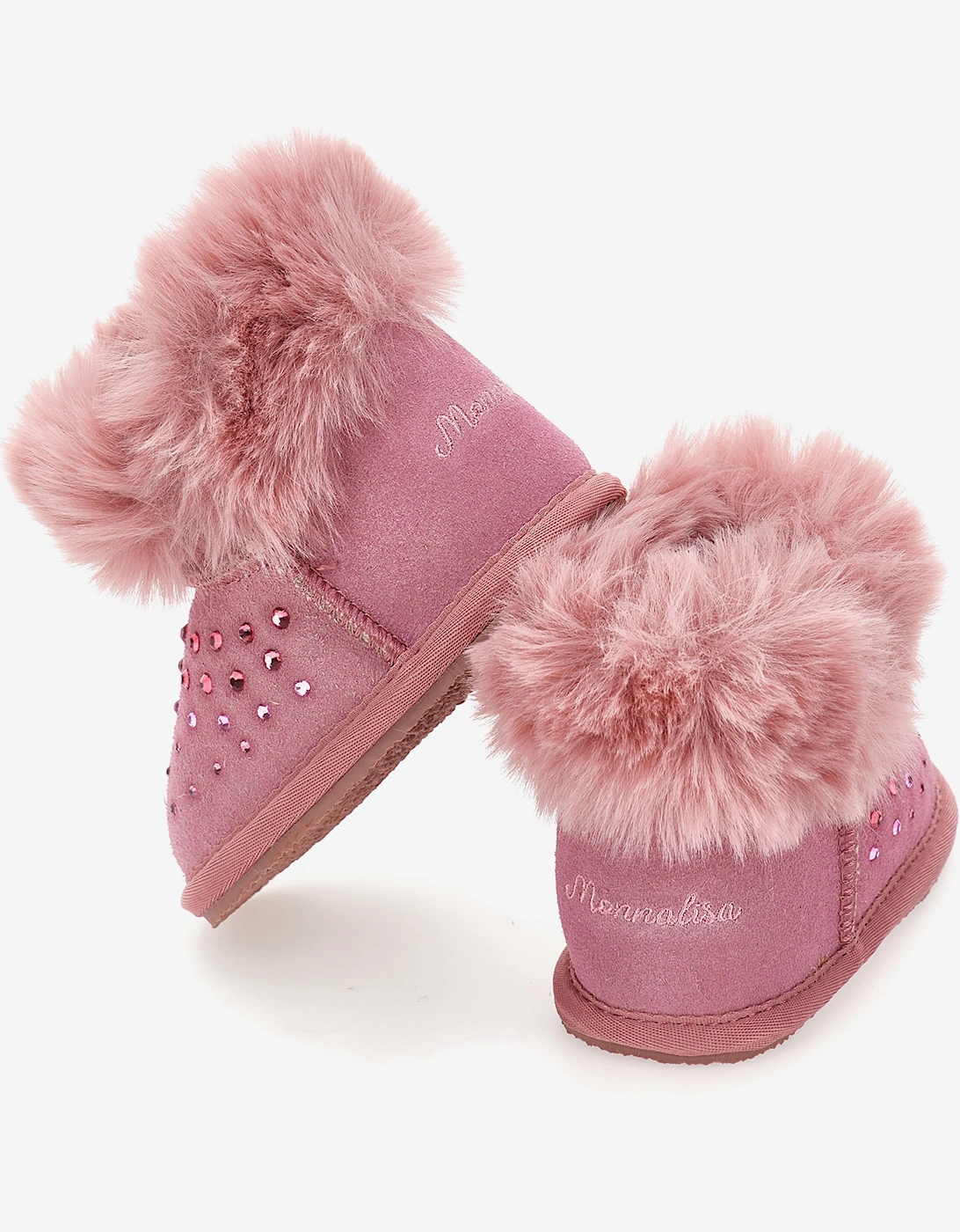 Monnalisa Girls Suede Diamante Boots in Pink