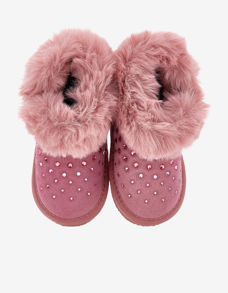 Monnalisa Girls Suede Diamante Boots in Pink
