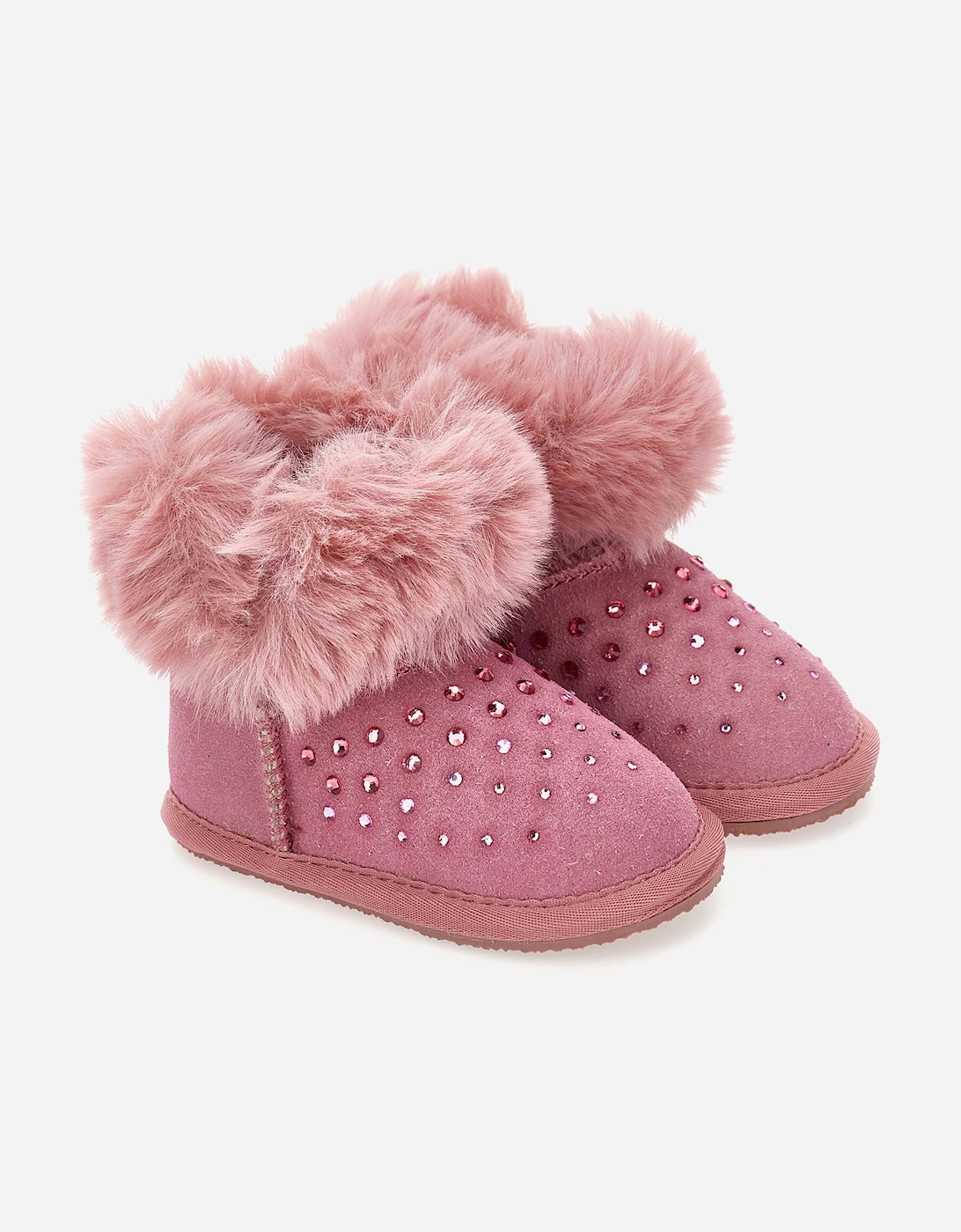 Monnalisa Girls Suede Diamante Boots in Pink