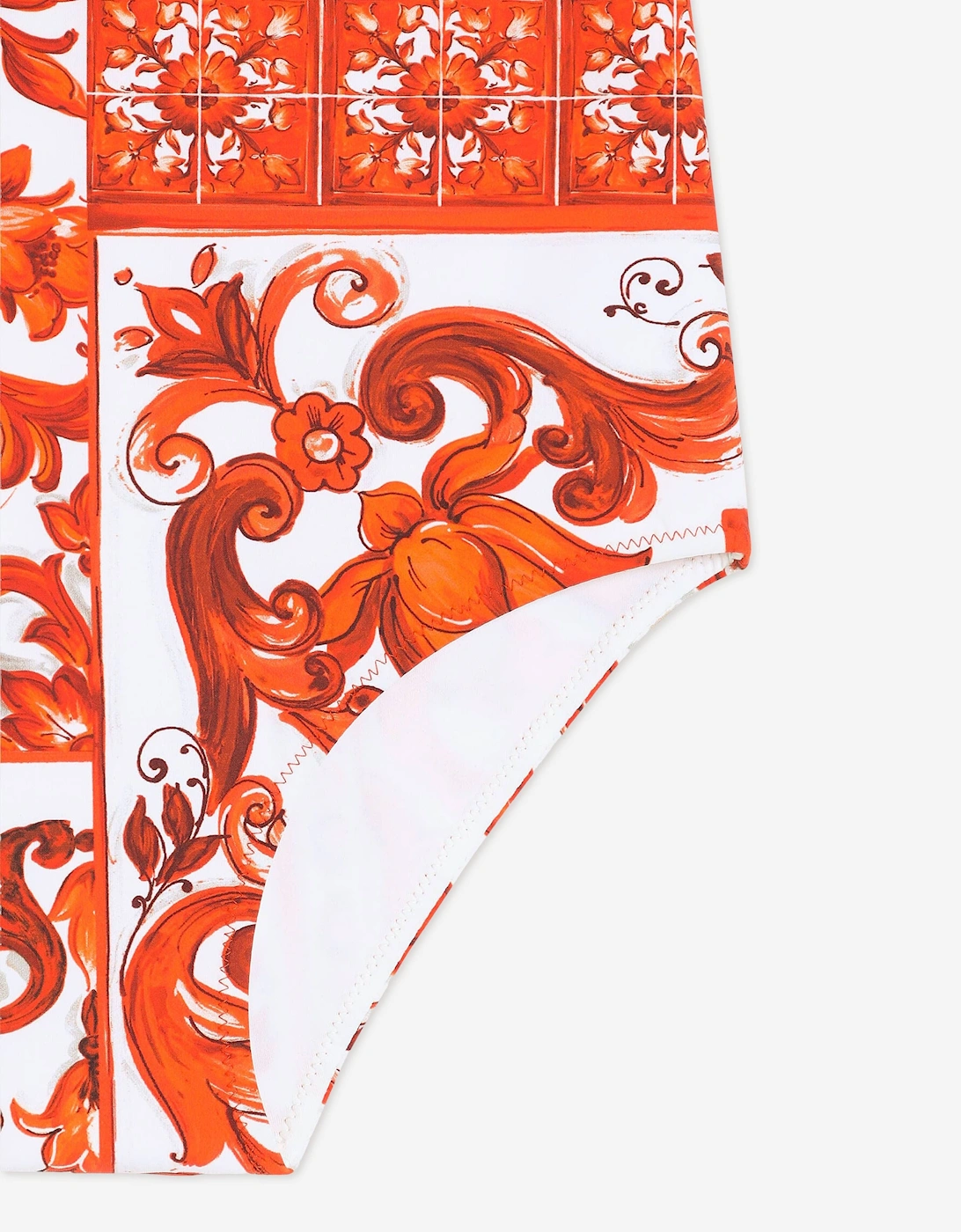 Dolce & Gabbana Girls Majolica Print Ruffle Swimsuit in Orange