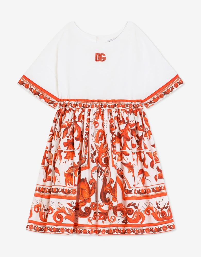 Dolce & Gabbana Girls Majolica Logo Dress in Red
