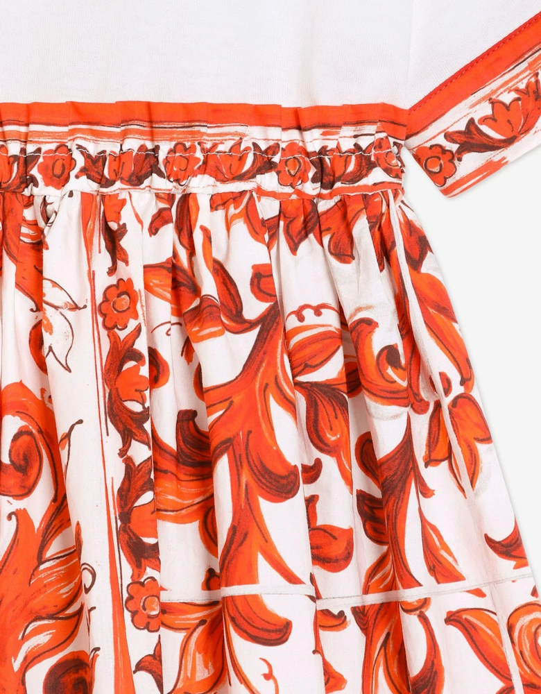 Dolce & Gabbana Girls Majolica Logo Dress in Red