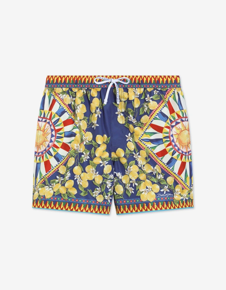 Dolce & Gabbana Boys Carretto Print Swim Shorts in Blue