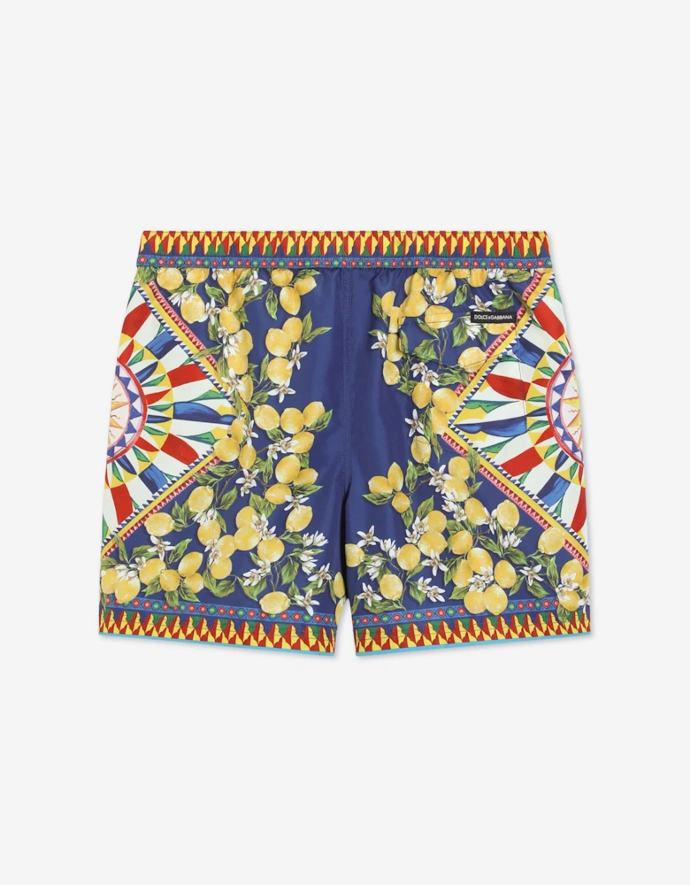Dolce & Gabbana Boys Carretto Print Swim Shorts in Blue