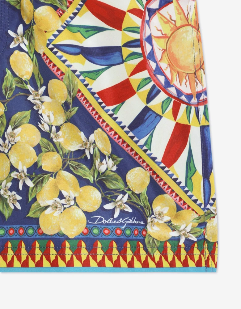 Dolce & Gabbana Boys Carretto Print Swim Shorts in Blue