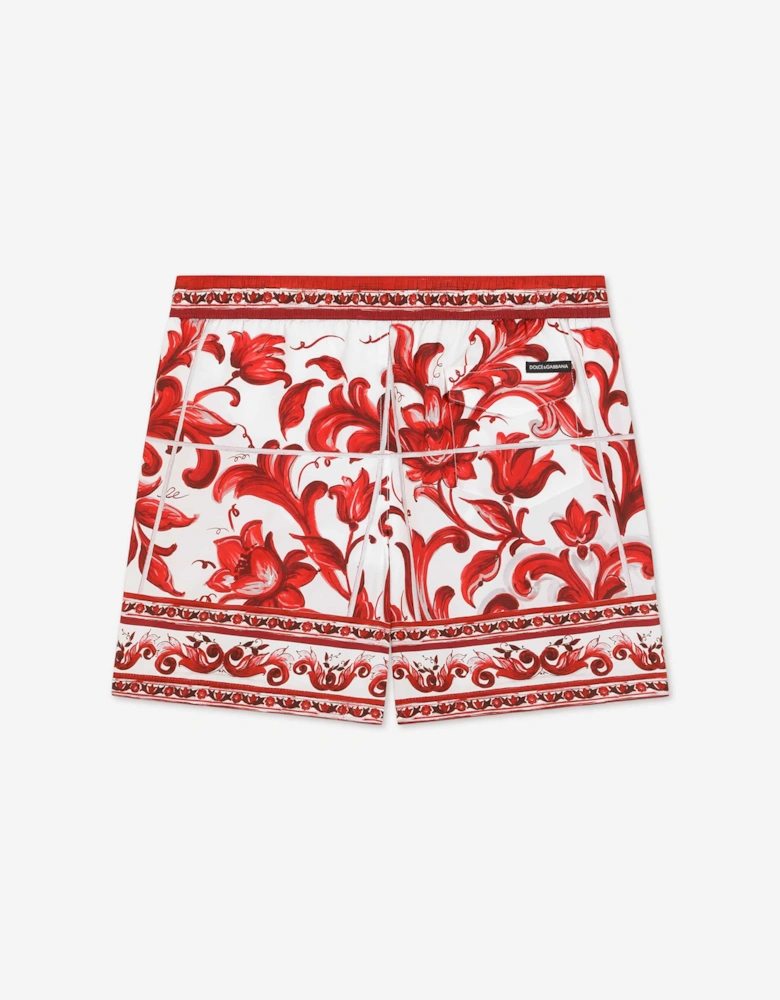 Dolce & Gabbana Boys Majolica Print Swim Shorts in Red