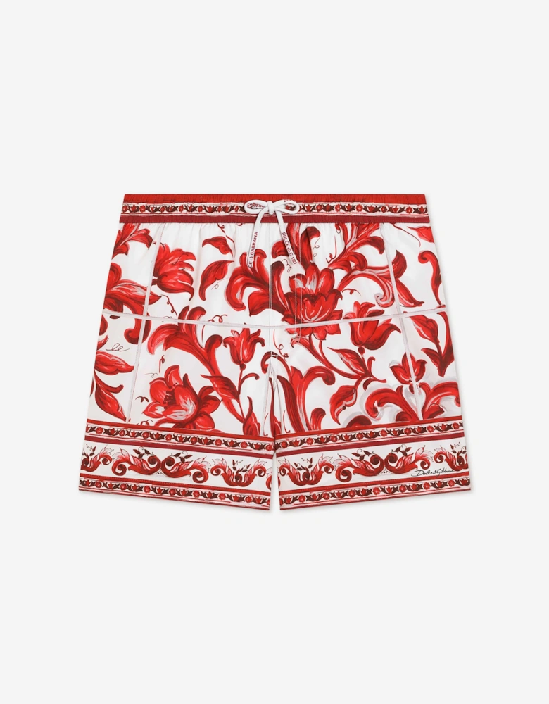 Dolce & Gabbana Boys Majolica Print Swim Shorts in Red