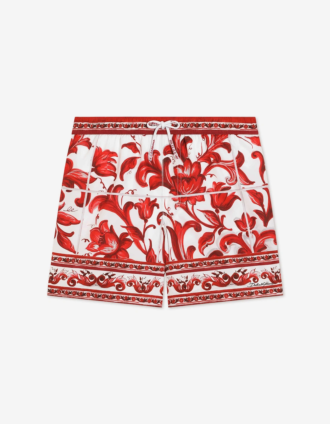 Dolce & Gabbana Boys Majolica Print Swim Shorts in Red