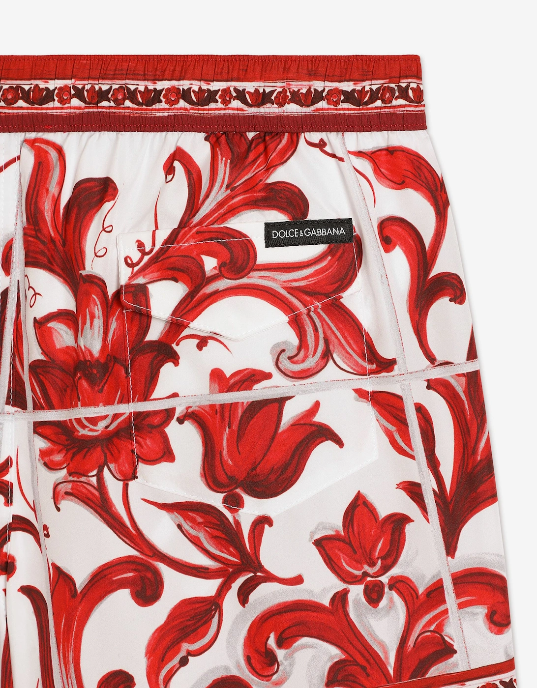 Dolce & Gabbana Boys Majolica Print Swim Shorts in Red