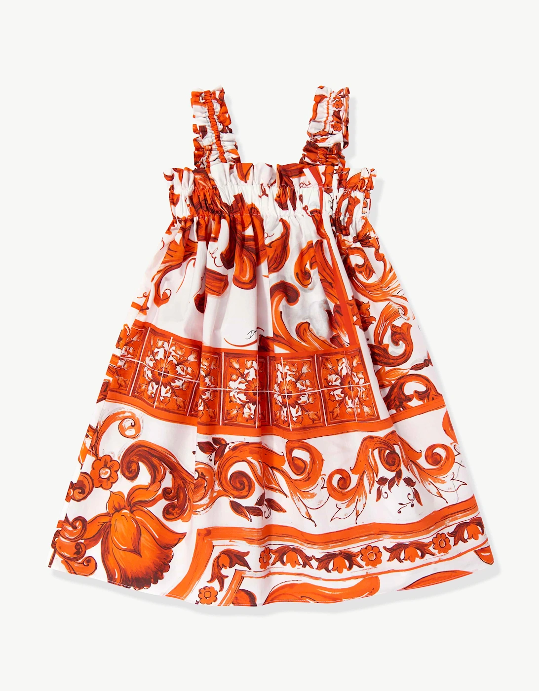Dolce & Gabbana Girls Majolica Print Sleeveless Dress in Orange