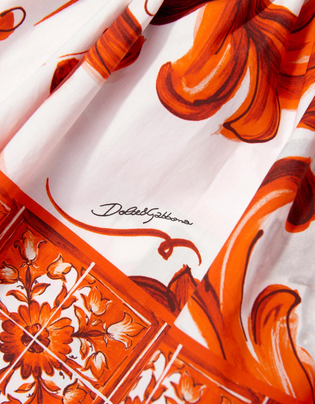 Dolce & Gabbana Girls Majolica Print Sleeveless Dress in Orange