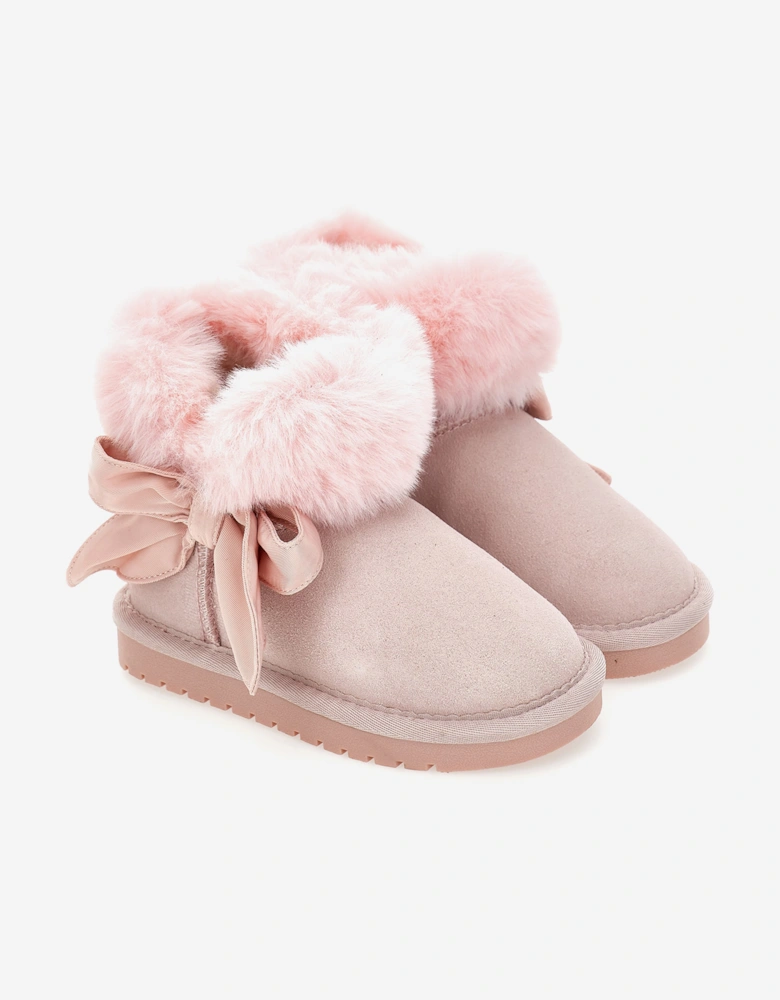 Monnalisa Girls Suede Bow Boots in Pink