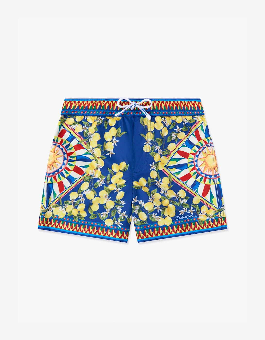 Dolce & Gabbana Baby Boys Carretto Print Swim Shorts in Blue