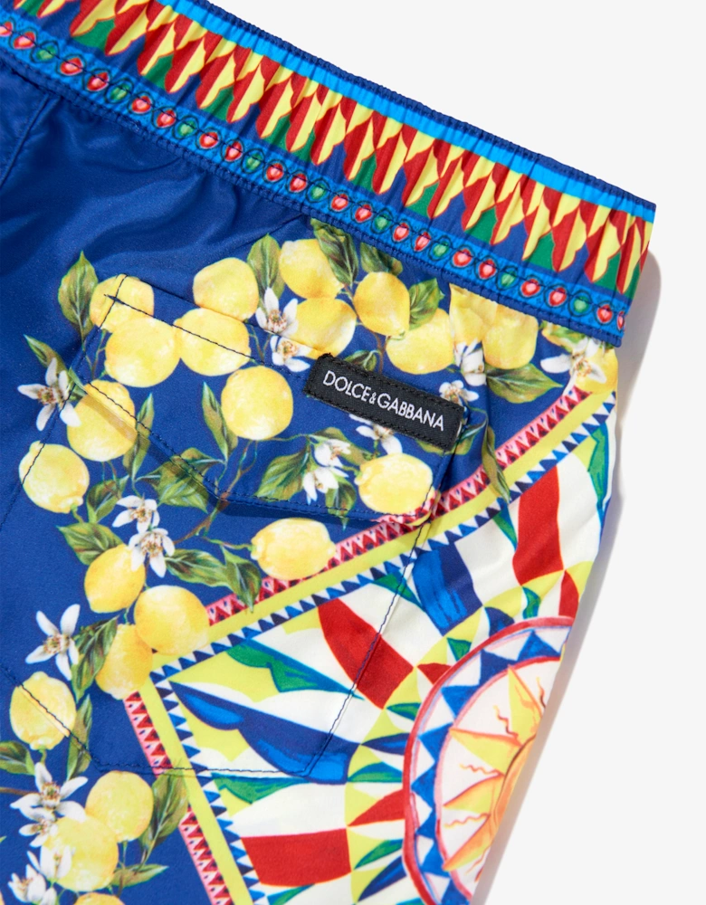 Dolce & Gabbana Baby Boys Carretto Print Swim Shorts in Blue