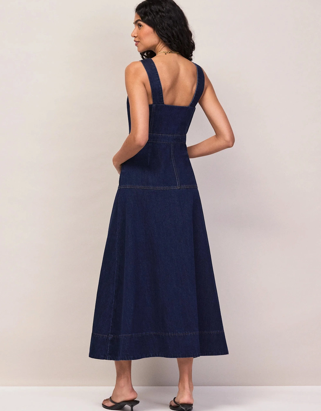 Blue Denim Zip Front Midi Dress
