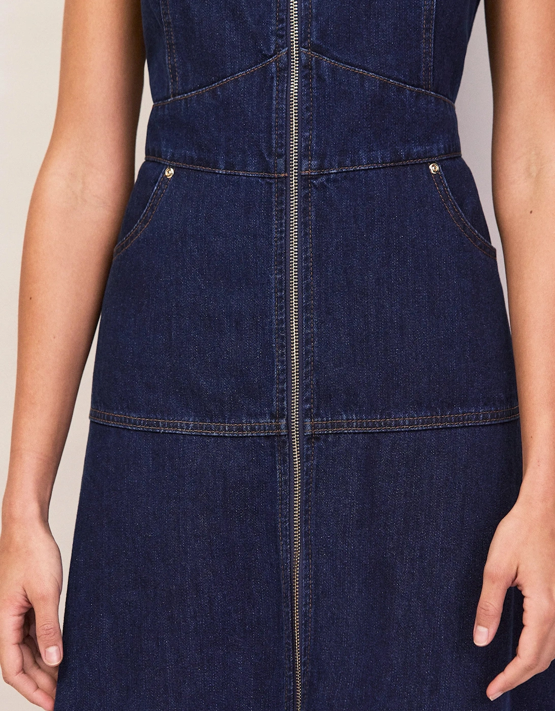 Blue Denim Zip Front Midi Dress