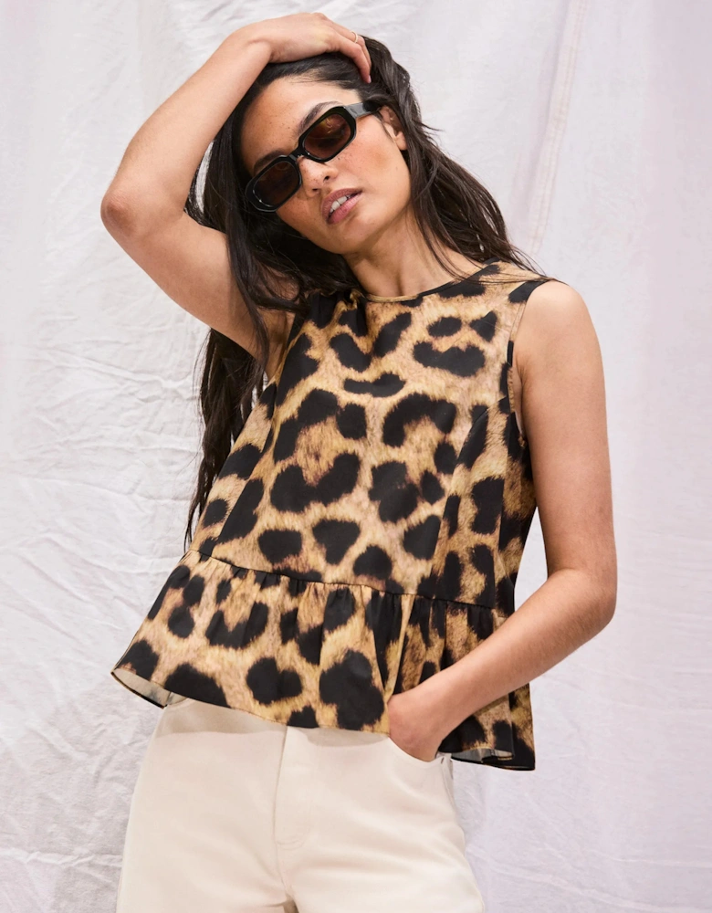 Leopard-Print Cotton Peplum Top