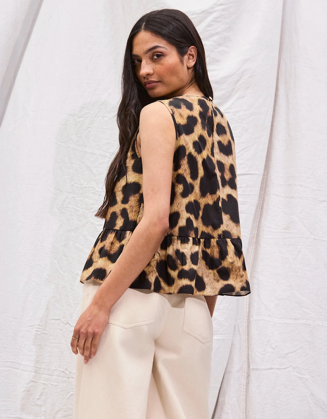 Leopard-Print Cotton Peplum Top