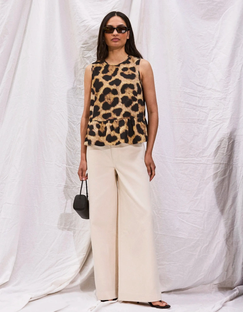 Leopard-Print Cotton Peplum Top