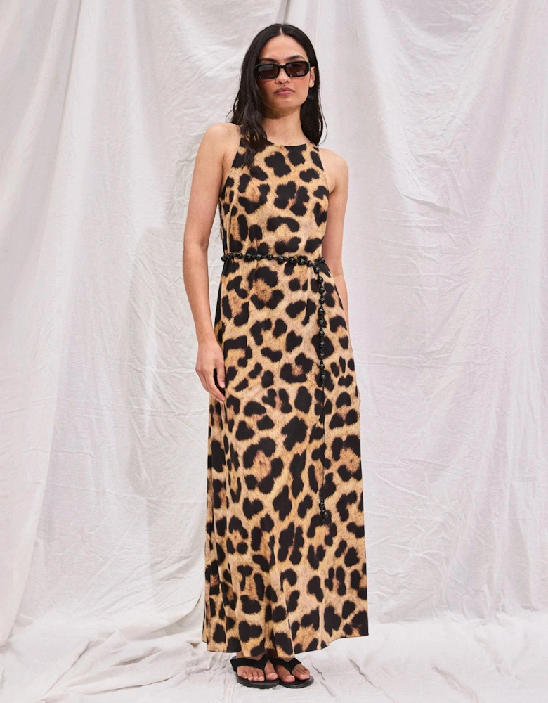 Leopard-Print Racer Maxi Dress