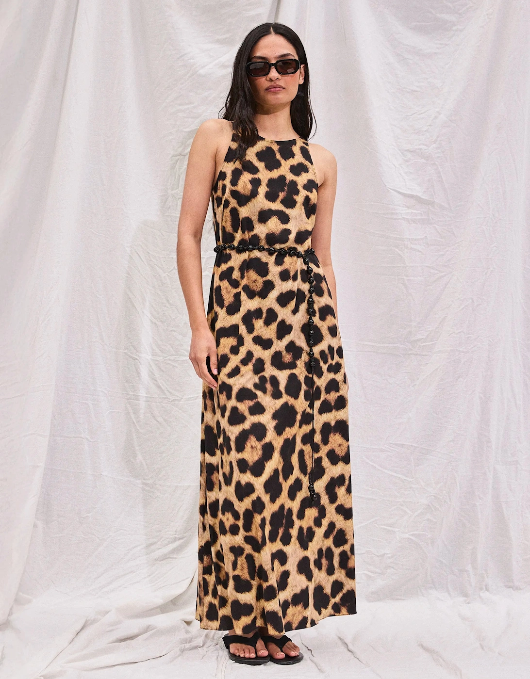 Leopard-Print Racer Maxi Dress