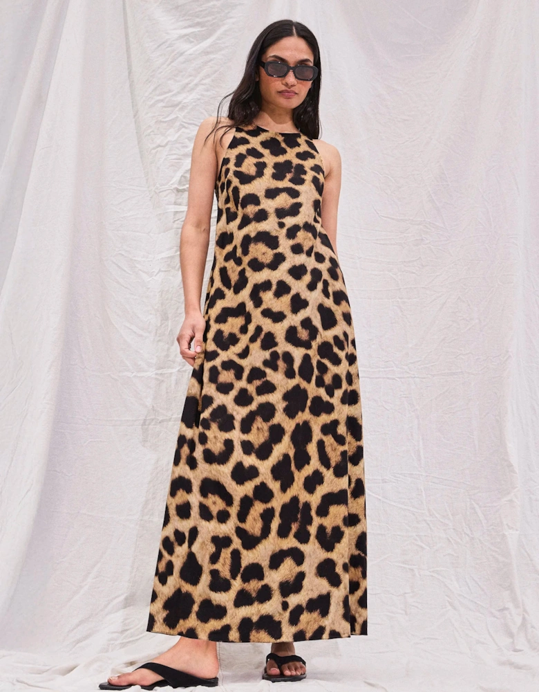 Leopard-Print Racer Maxi Dress