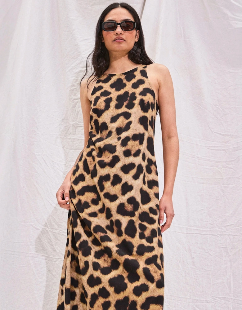 Leopard-Print Racer Maxi Dress