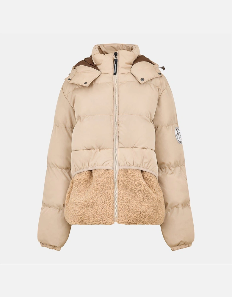 Solid Patterned Puffer Jacket with Front Zipper Pocket
