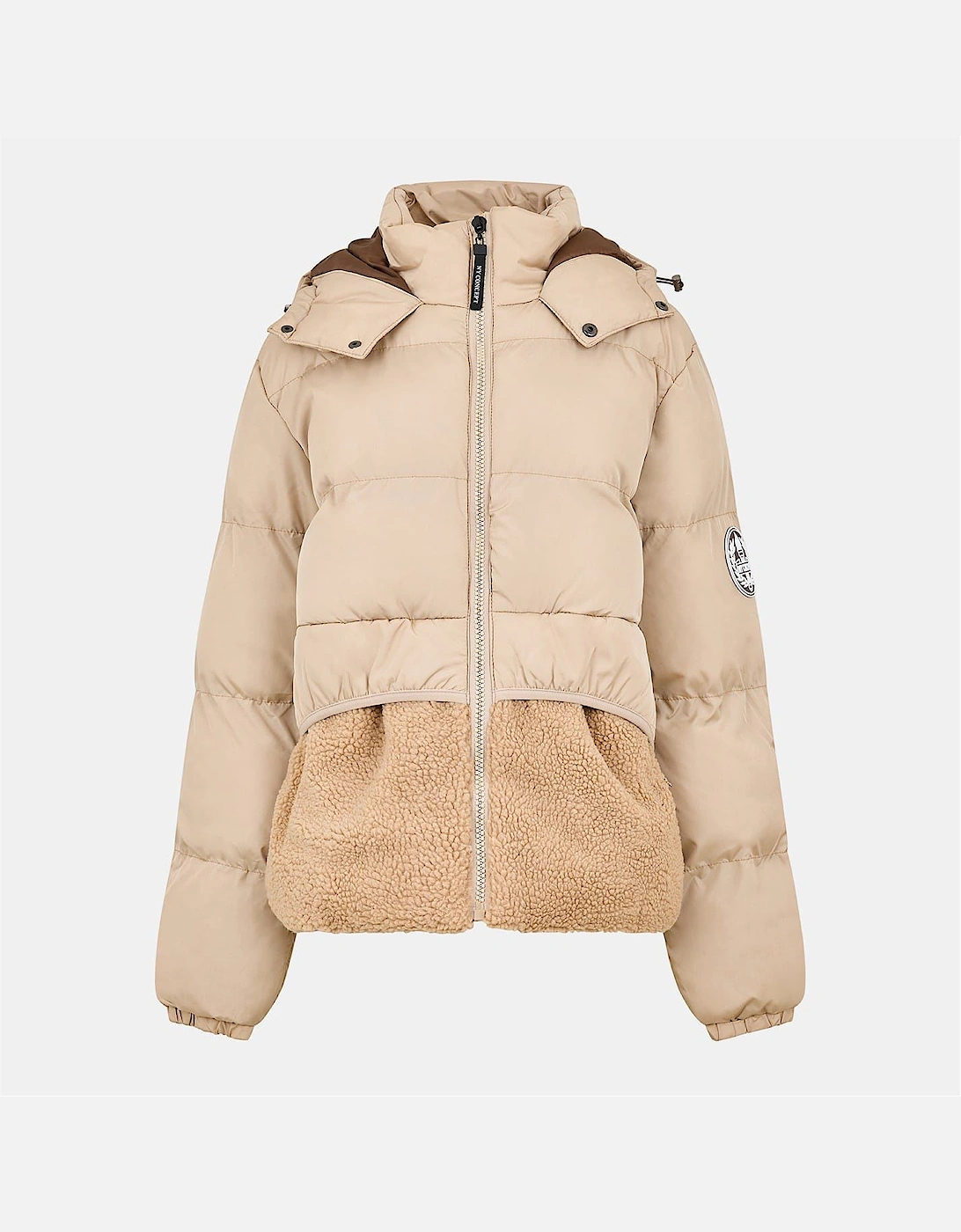 Solid Patterned Puffer Jacket with Front Zipper Pocket