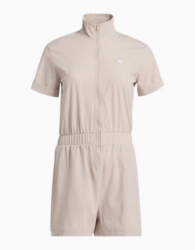 Zip Neck Short Sleeve Solid Patterned Playsuit