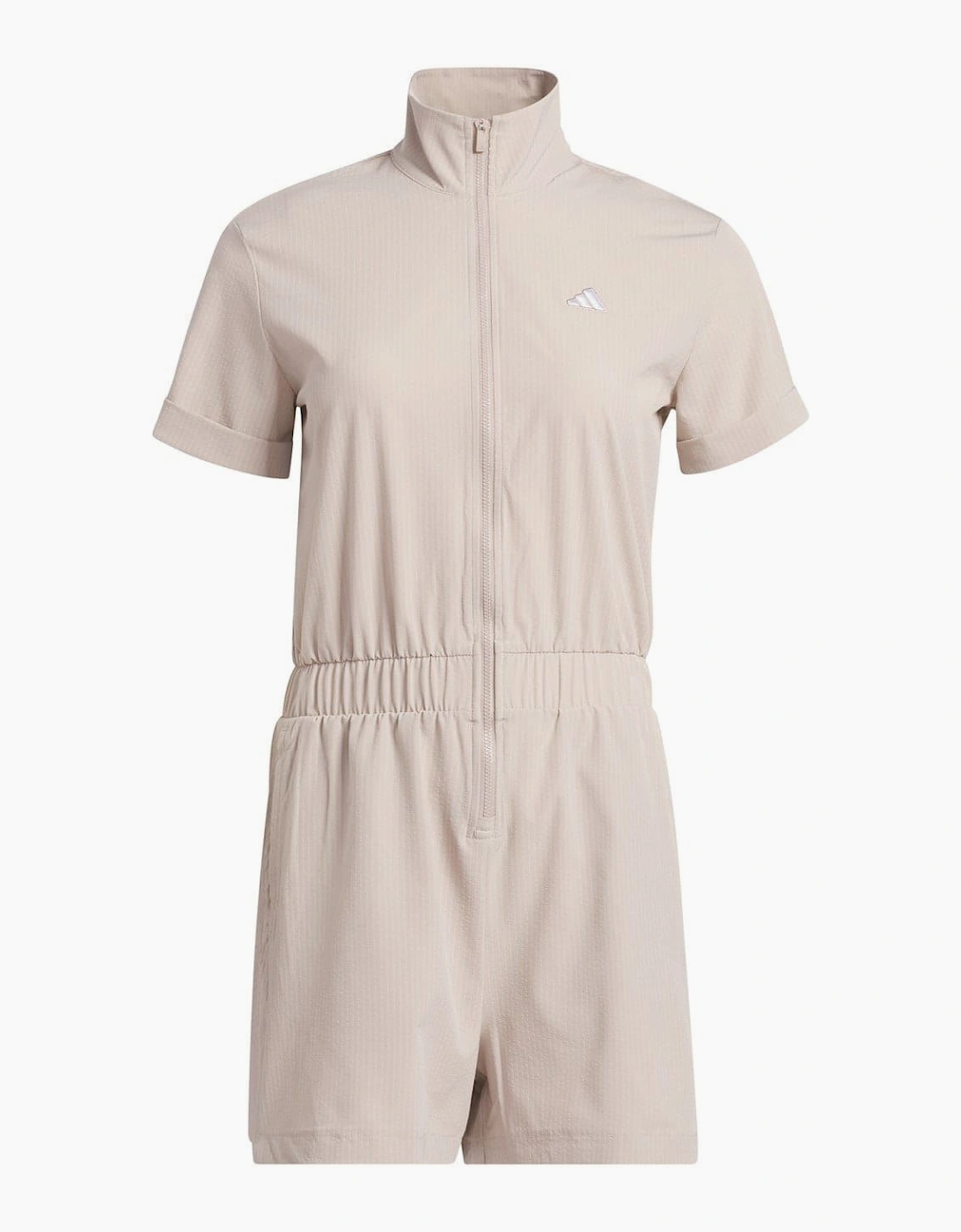 Zip Neck Short Sleeve Solid Patterned Playsuit