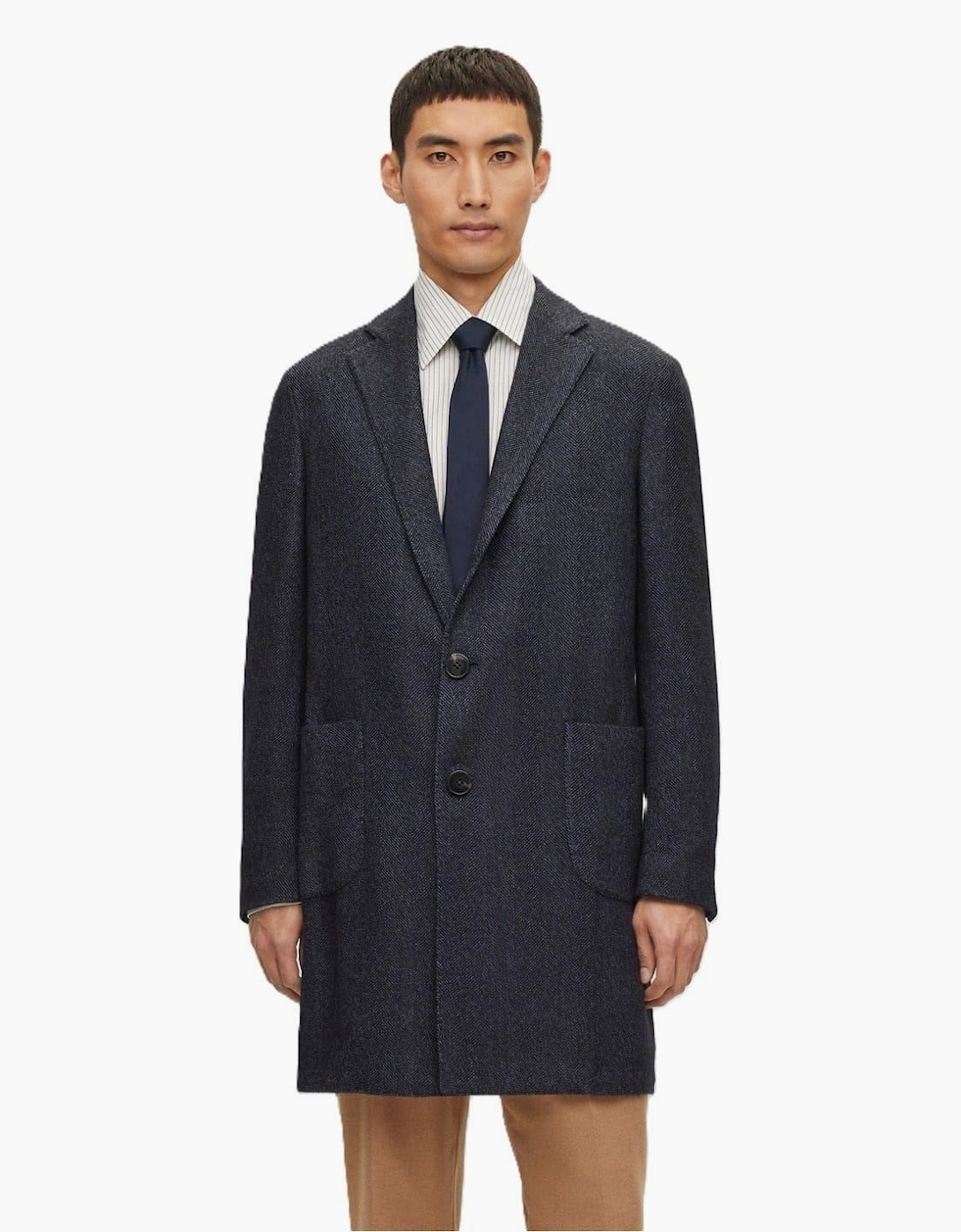 Solid Patterned Lapel Collared Over Coat
