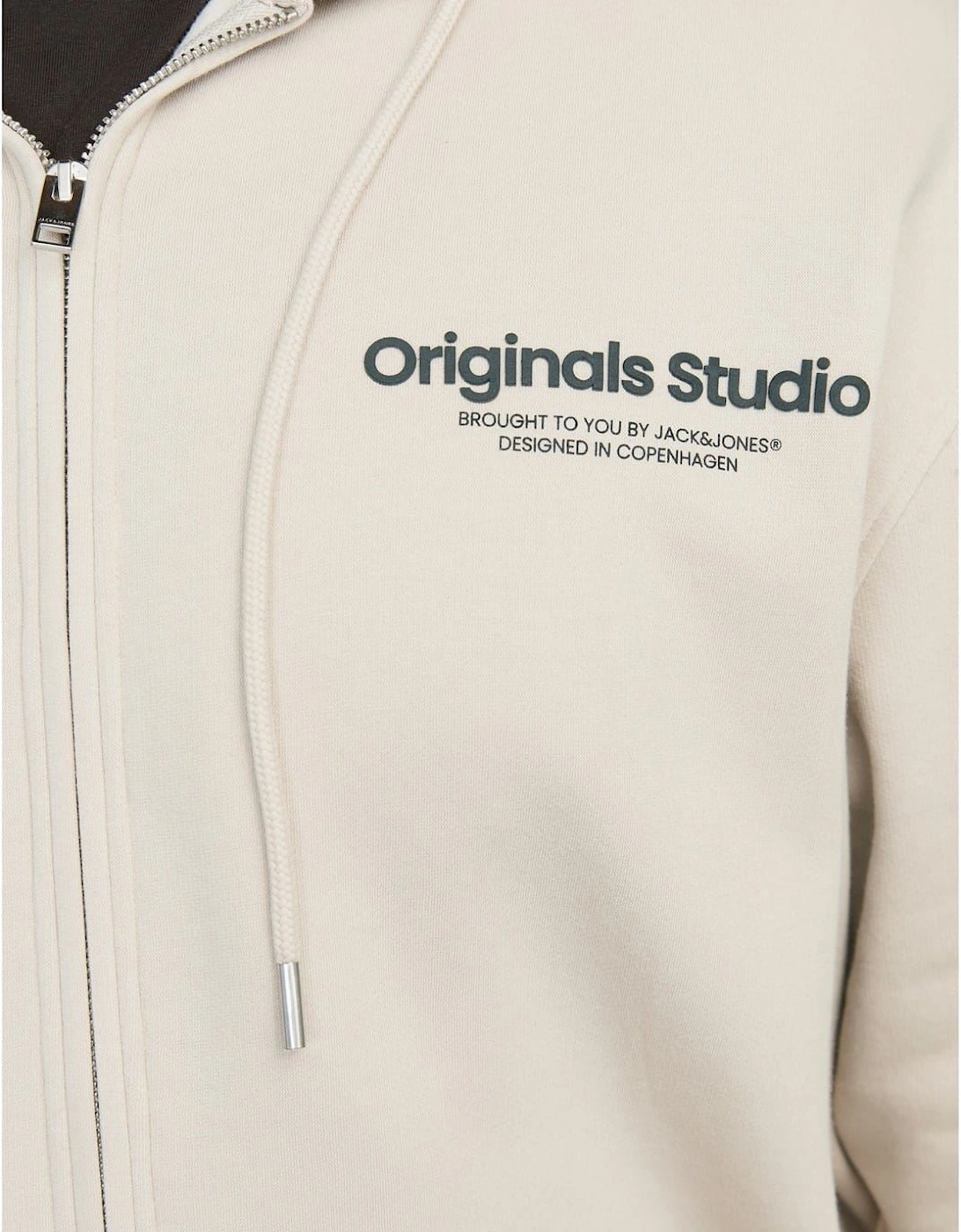 Hooded Ribbed Cuff Lettering Sweat Jacket