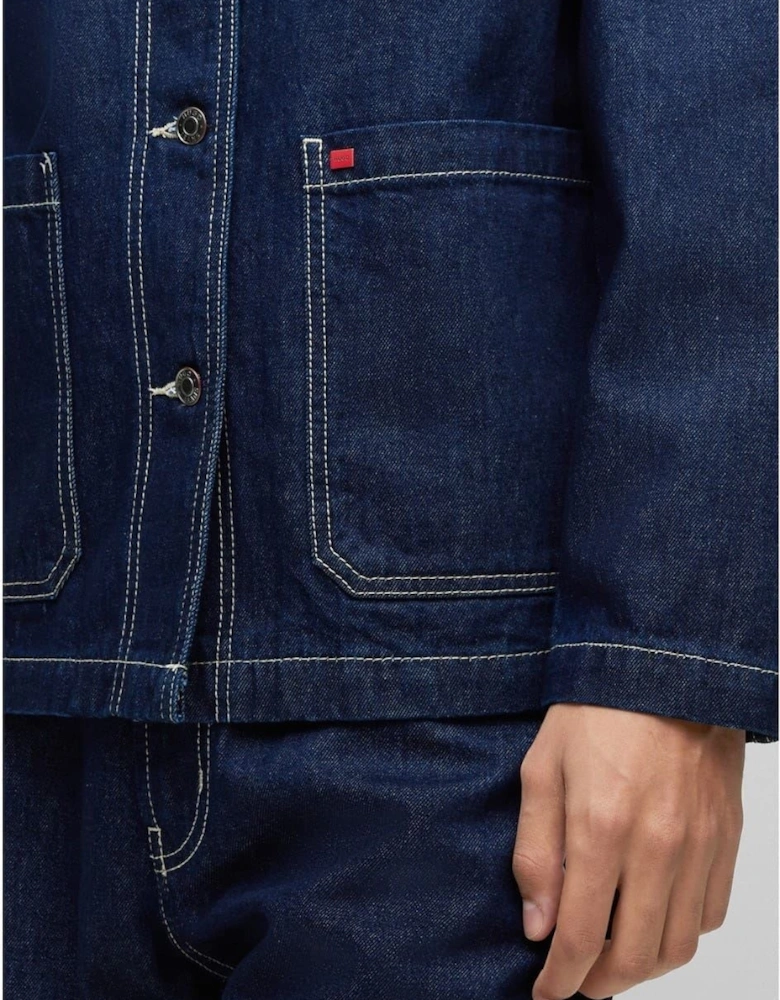 Solid Patterned Denim Jacket with Shirt Collar
