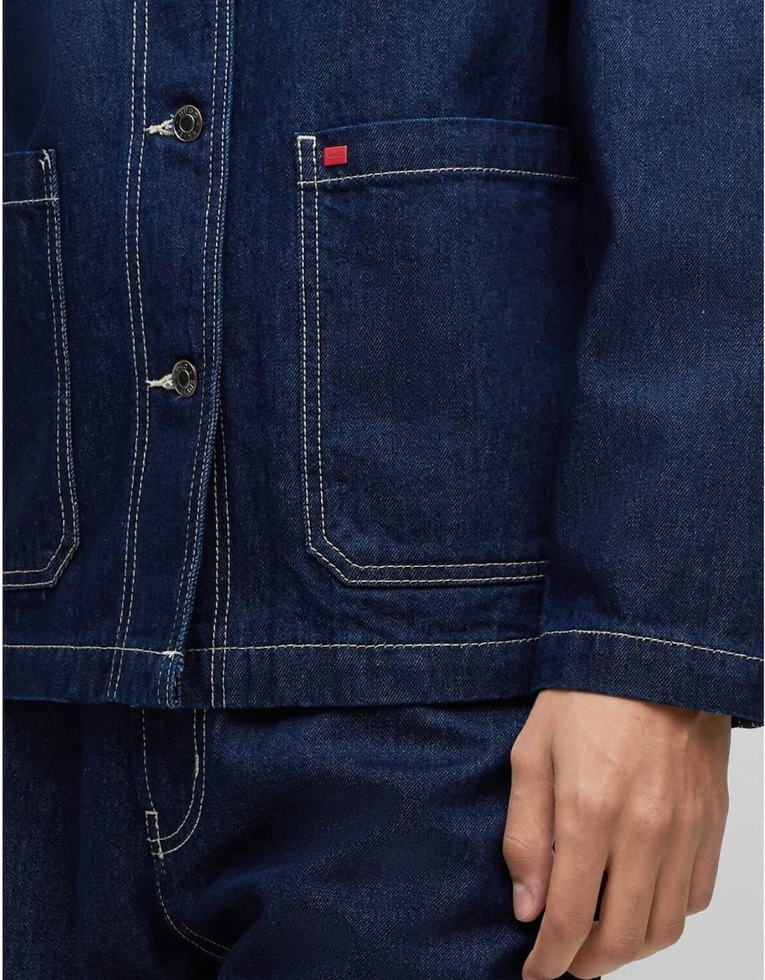 Solid Patterned Denim Jacket with Shirt Collar