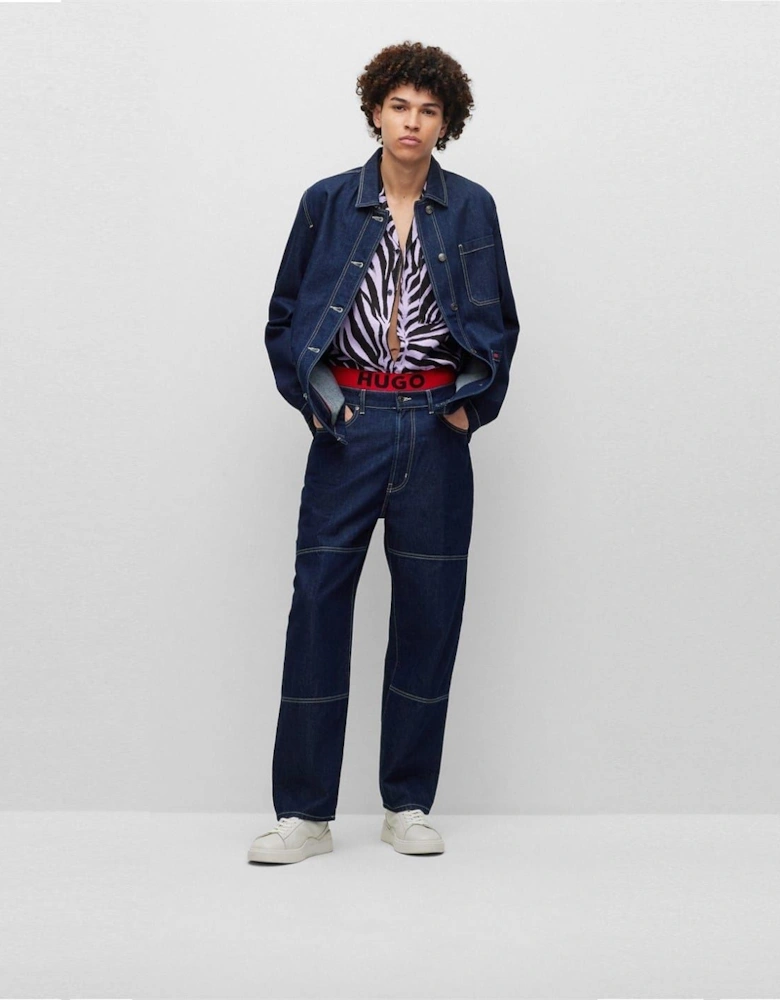 Solid Patterned Denim Jacket with Shirt Collar