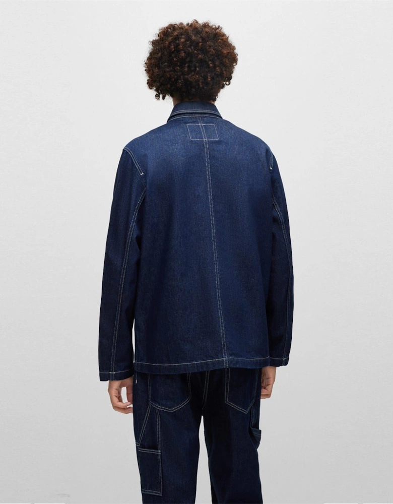 Solid Patterned Denim Jacket with Shirt Collar