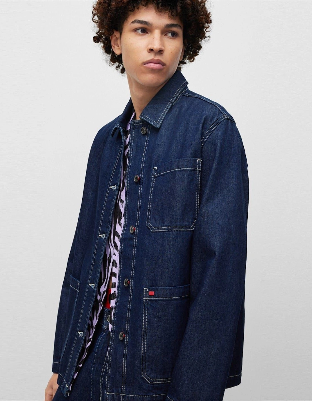 Solid Patterned Denim Jacket with Shirt Collar