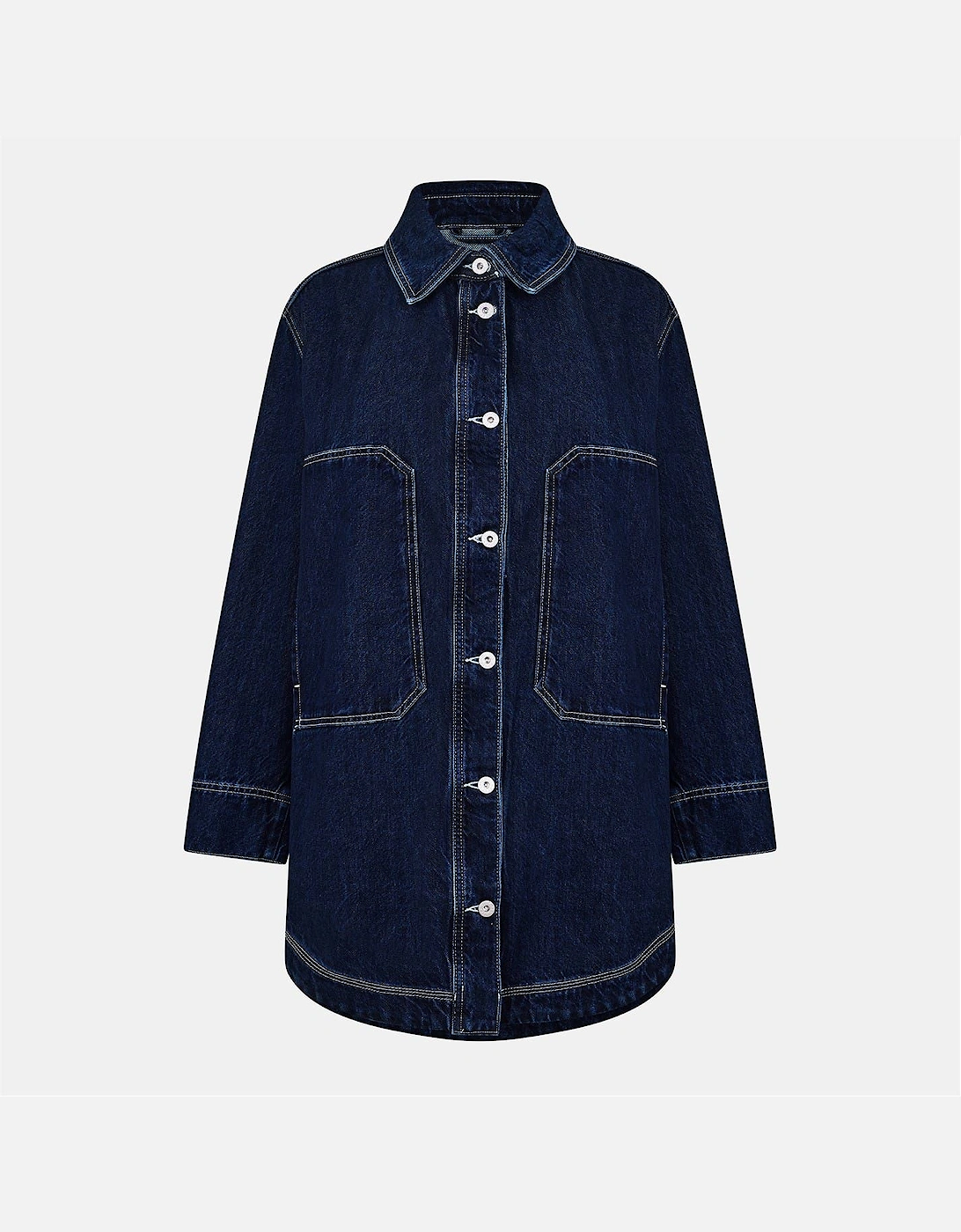 Solid Patterned Full Button Denim Jacket with Front Pocket