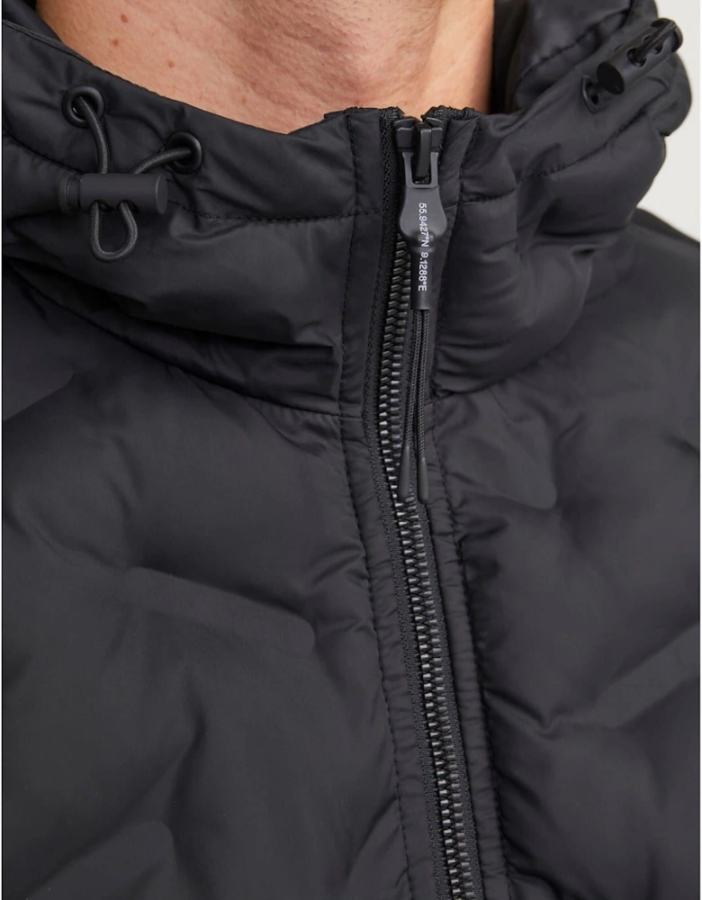 Hooded Neck Solid Patterned Hybrid Jacket with Ribbed Cuff