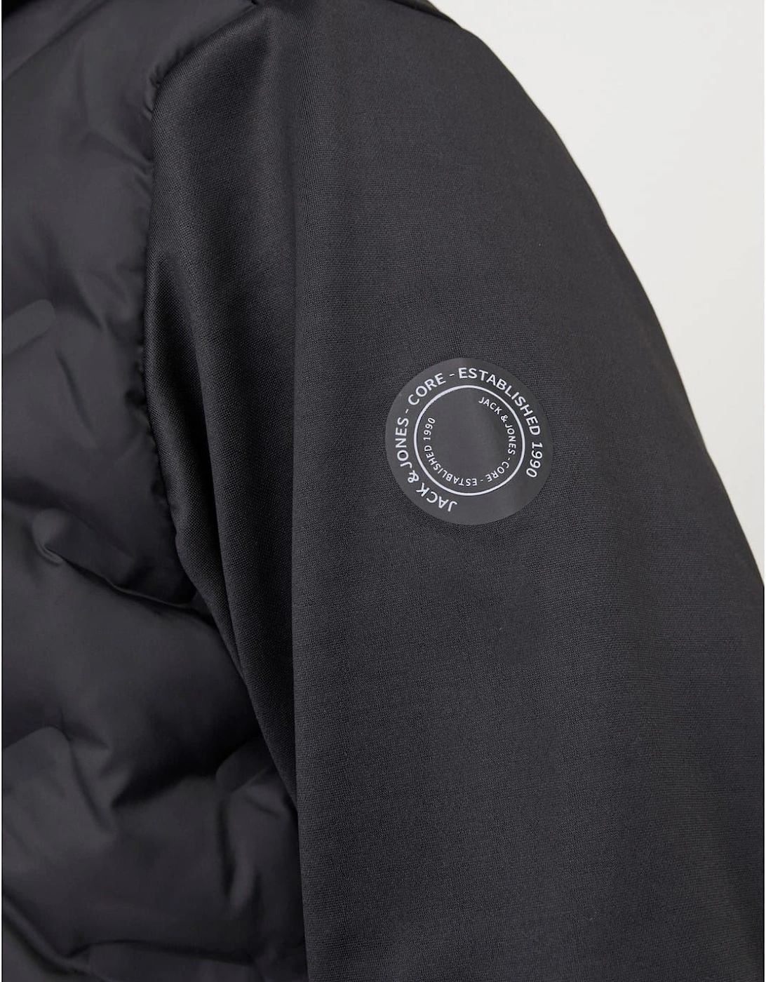 Hooded Neck Solid Patterned Hybrid Jacket with Ribbed Cuff