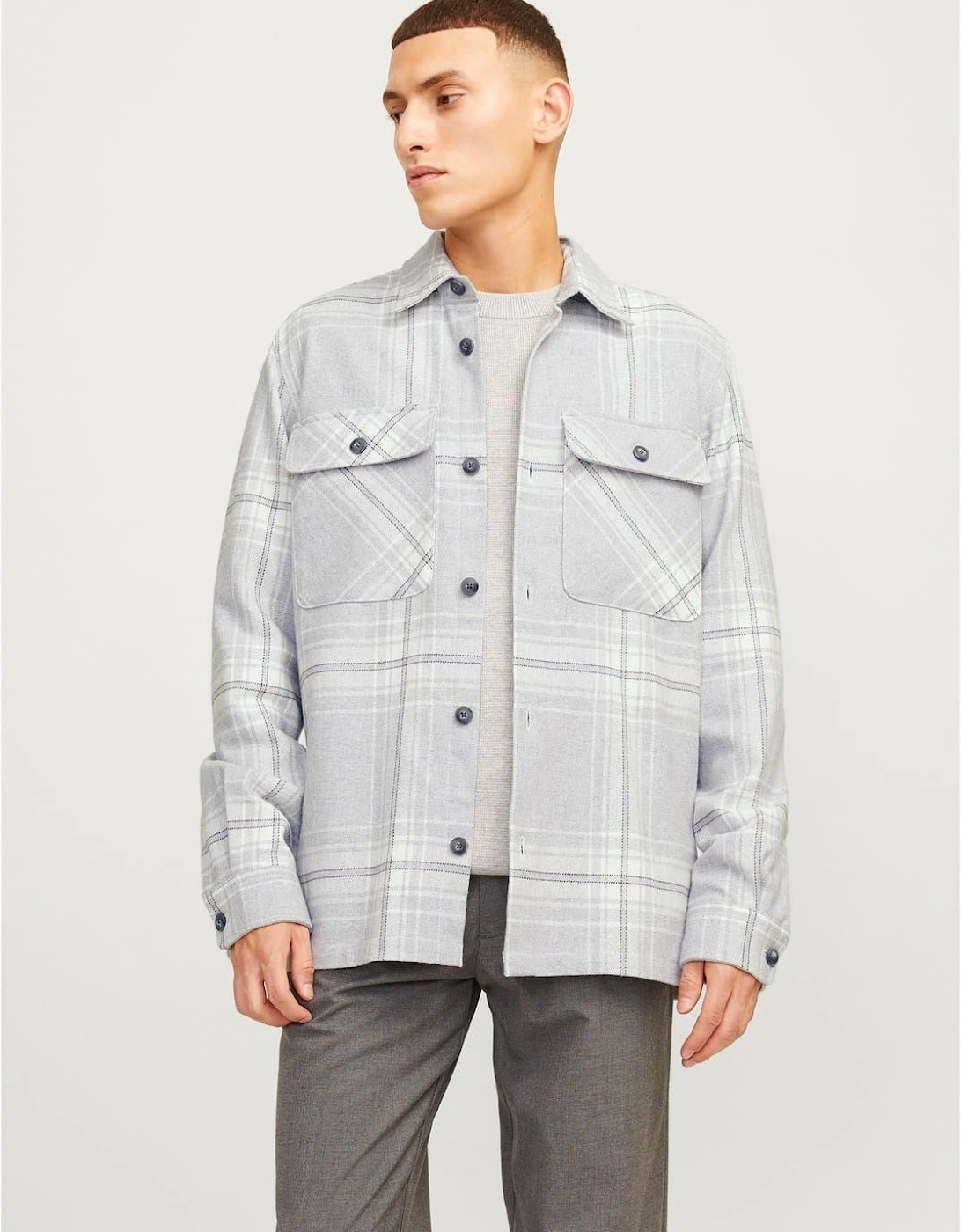 Jack & Jones Men's Grey Raymond Regular Fit Long Sleeve Shirt - Size 2XL