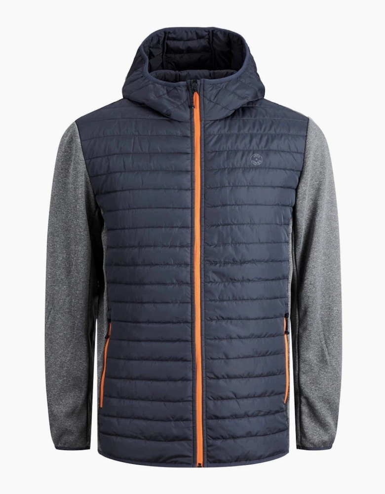 Solid Patterned Hooded Ribbed Cuff Puffer Jacket