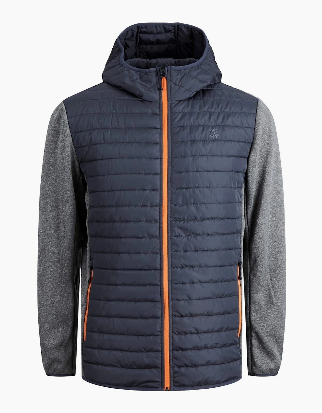 Solid Patterned Hooded Ribbed Cuff Puffer Jacket